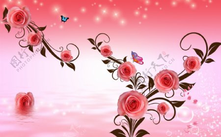 浪漫玫瑰花时尚背景墙