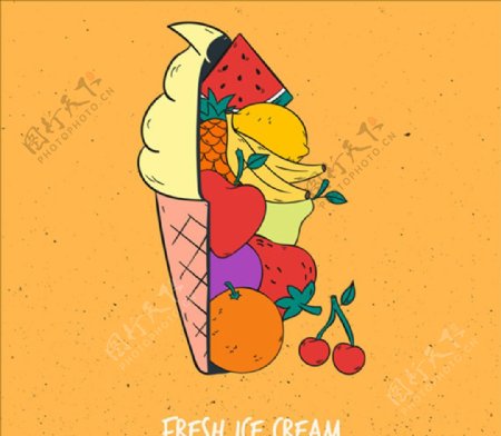 水果蛋筒冰淇淋背景