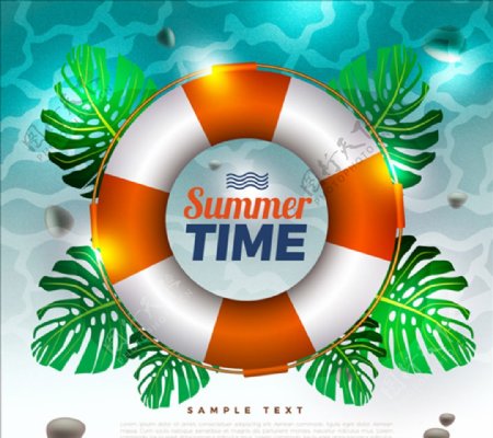 写实夏季游泳圈海报