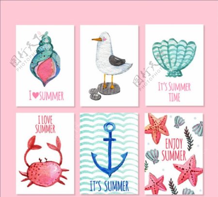 漂亮的夏季水彩卡片
