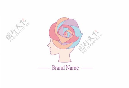 女性头部轮廓花朵logo
