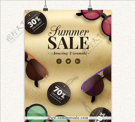 夏日写实太阳镜促销海报