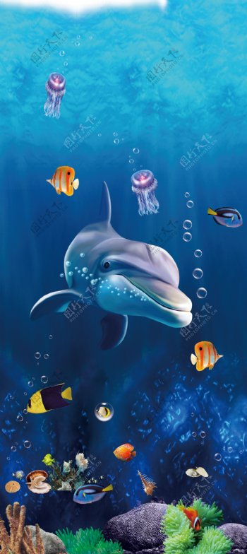 竖版海底世界海豚分层