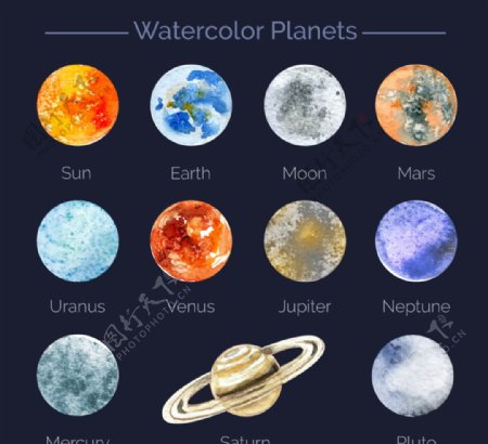 水彩绘行星