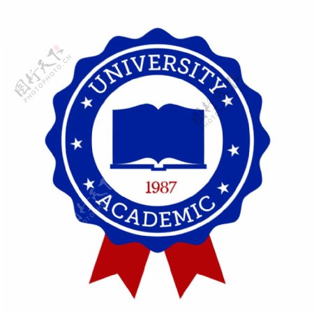 圆形蓝色花边大学logo矢量