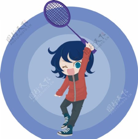 卡通矢量运动羽毛球女孩
