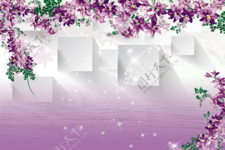 梦幻3d方块紫藤花