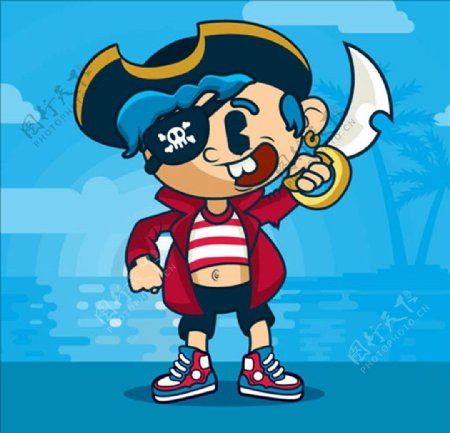 卡通儿童节扮海盗的男孩