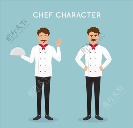 两位有胡子的厨师卡通形象