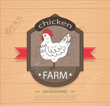 木制背景手绘的鸡标签