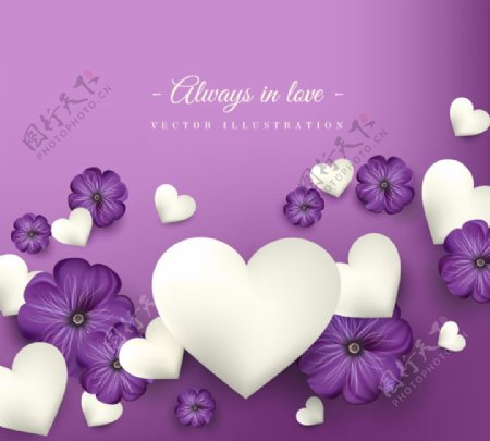 紫色花卉和白色爱心