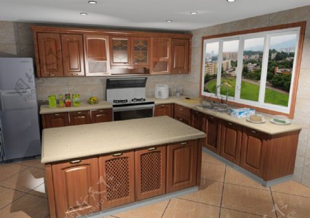 厨房橱柜3D效果图整体