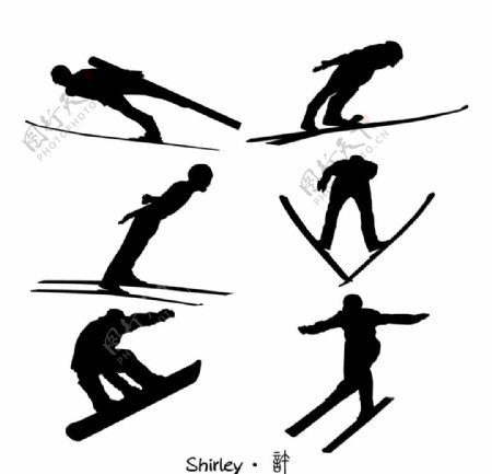 6款跳台滑雪人物剪影矢量素材