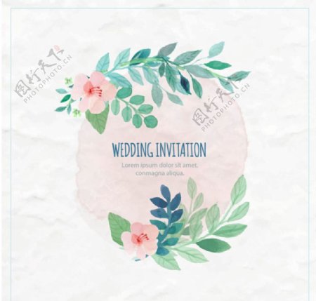 手绘花卉装饰婚礼邀请卡片