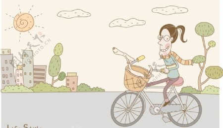 骑脚踏车出行的女人
