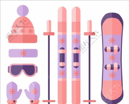 平面粉色滑雪运动用品配件