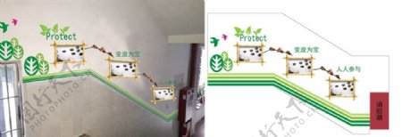楼梯文化环保绿化文化墙