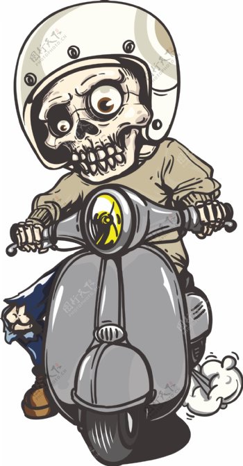 矢量卡通骷髅骑摩托车