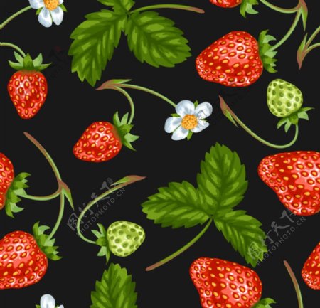 带花的草莓无缝背景矢量素材