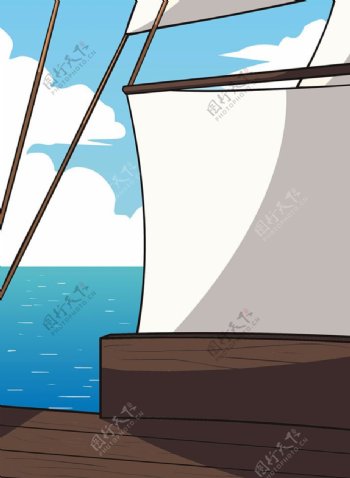 大海甲板船帆卡通场景