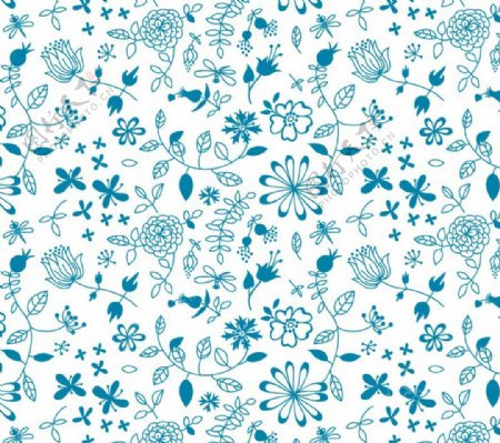 蓝色花朵无缝背景矢量图