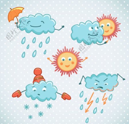 天气卡通可爱云朵云彩闪电太阳雨