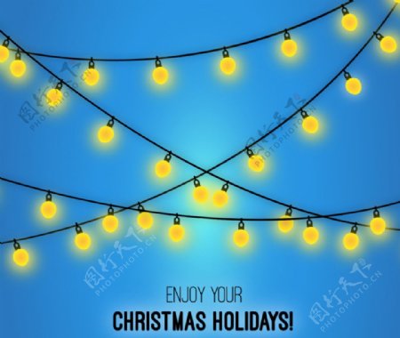 黄色彩灯串圣诞祝福卡矢量素材