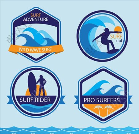 四款冲浪运动标志标识