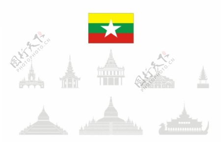 缅甸建筑剪影矢量图