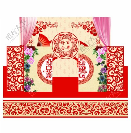 中式婚礼红色喜字背景布置