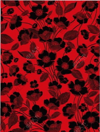 红黑线条花朵背景矢量素材