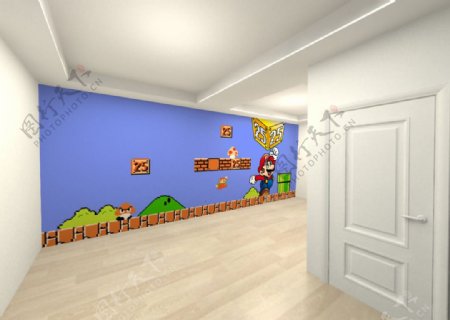 超级玛丽游戏画面墙体彩绘画面