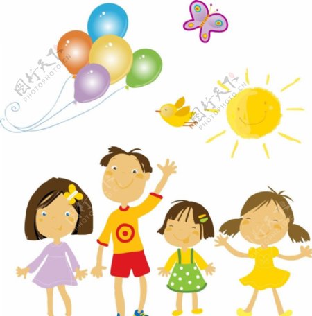 卡通儿童气球太阳蝴蝶