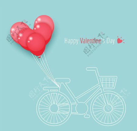 自行车气球情人节快乐海报