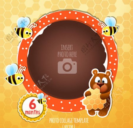 小熊与蜜蜂儿童孩子生日框架