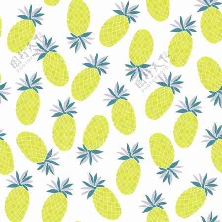 夏天菠萝水果无缝拼接图案矢量背景