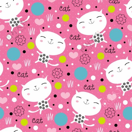 粉色可爱猫咪动物图案矢量素材