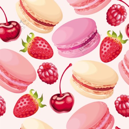 马克龙草莓樱桃素材矢量背景图