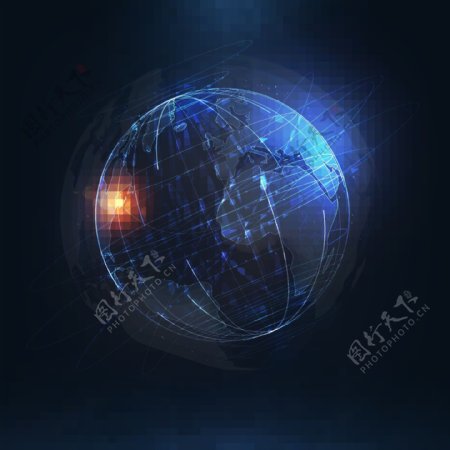 蓝色光点全球渲染背景矢量EPS素材
