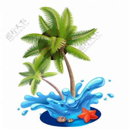 手绘大海椰树元素