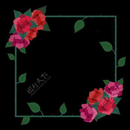 红色花卉边框免抠png透明图层素材