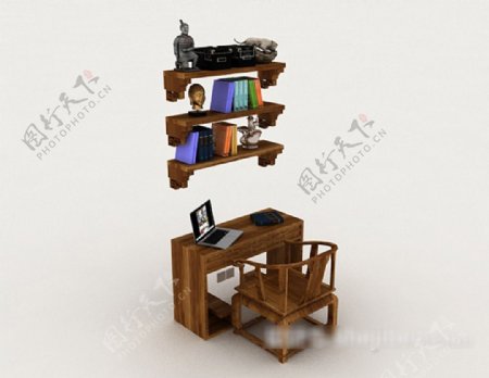 新中式书桌椅3d模型下载