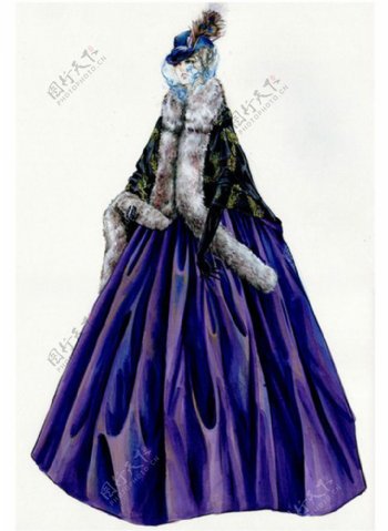 紫色冬季长裙设计图