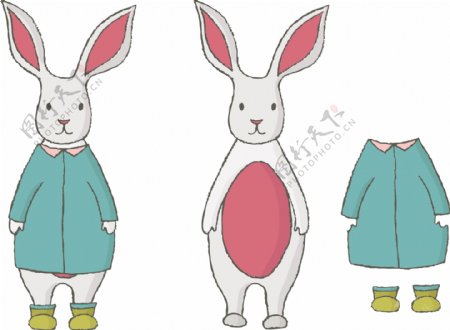 兔子卡通动物和他们的衣服矢量素材