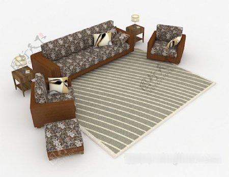 东南亚花纹组合沙发3d模型下载