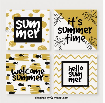 金色夏季元素卡片模板