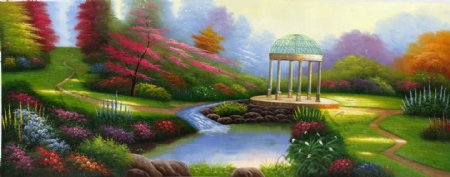 欧式花园风景油画装饰画
