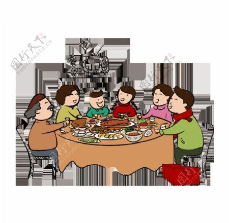 卡通人物一家人吃饭png元素