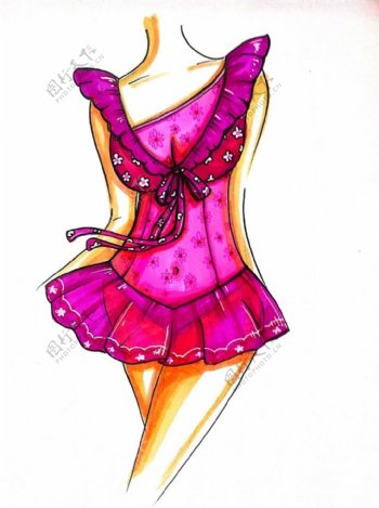粉色时尚连衣裙设计图