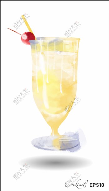 夏日黄色水果饮料招贴海报手绘水彩矢量图